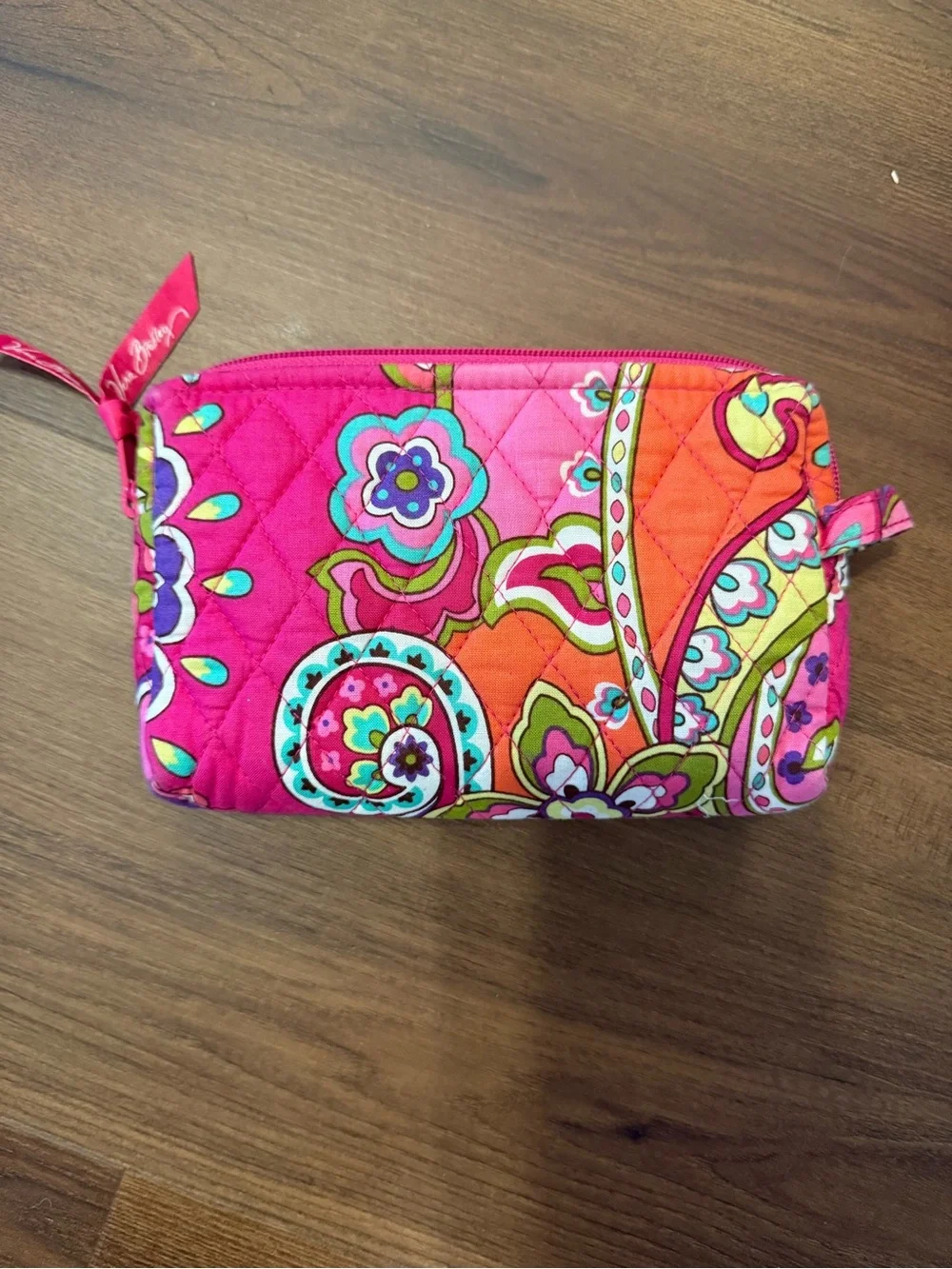 Vera Bradley Hot Pink Quilted Floral Paisley Makeup Bag-small